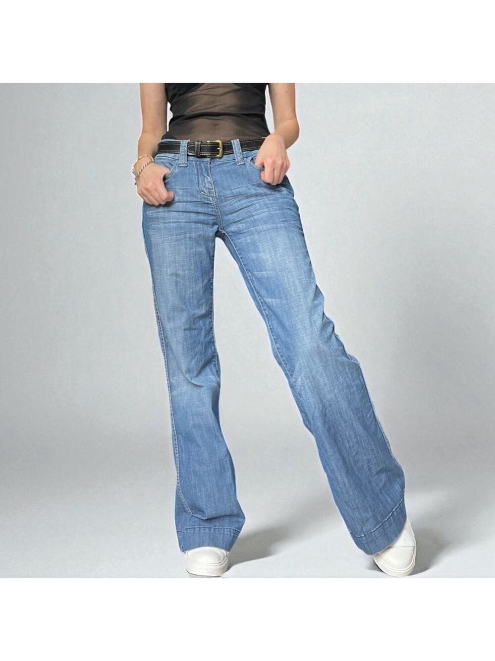 Y2K May 75 Low Rise Flare Jeans Stretch Cotton Distressed 27x33.5